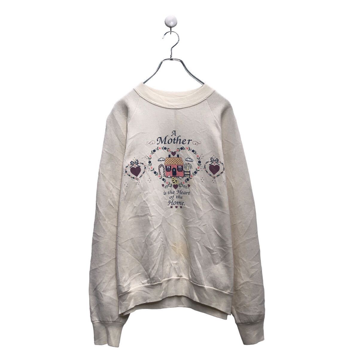 【中古】【古着】 FRUIT OF THE LOOM プリント スウェット トレーナー フルーツオブザルーム L ホワイト ラグラン 裏起毛 古着卸 アメリカ仕入 a605-7497