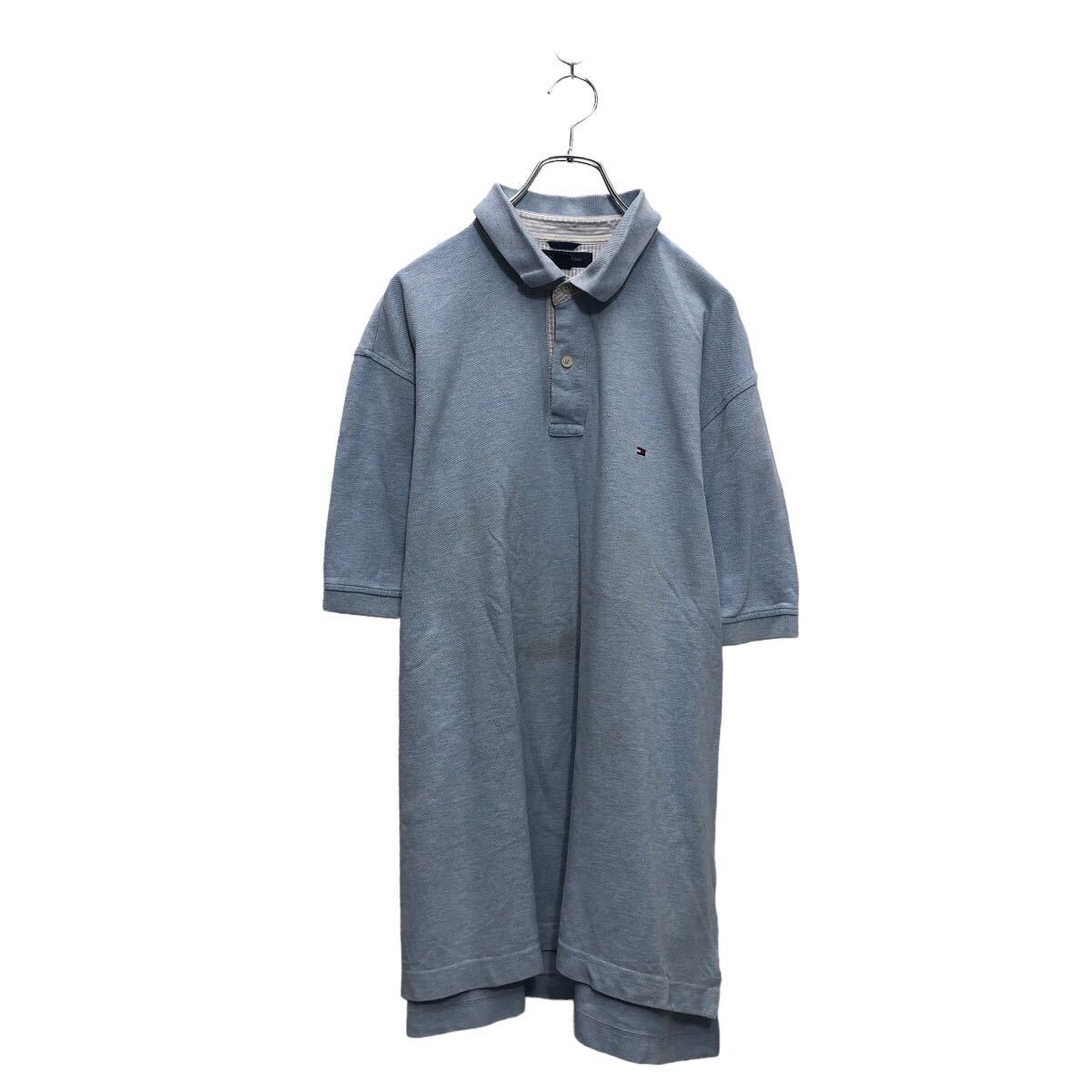 【中古】【古着】 TOMMY HILFIGER 半袖 無地 ポロシャツ トミーヒルフィガー XL ライトブルー ビッグサイズ ワンポイントロゴ 古着卸 アメリカ仕入 a605-7572