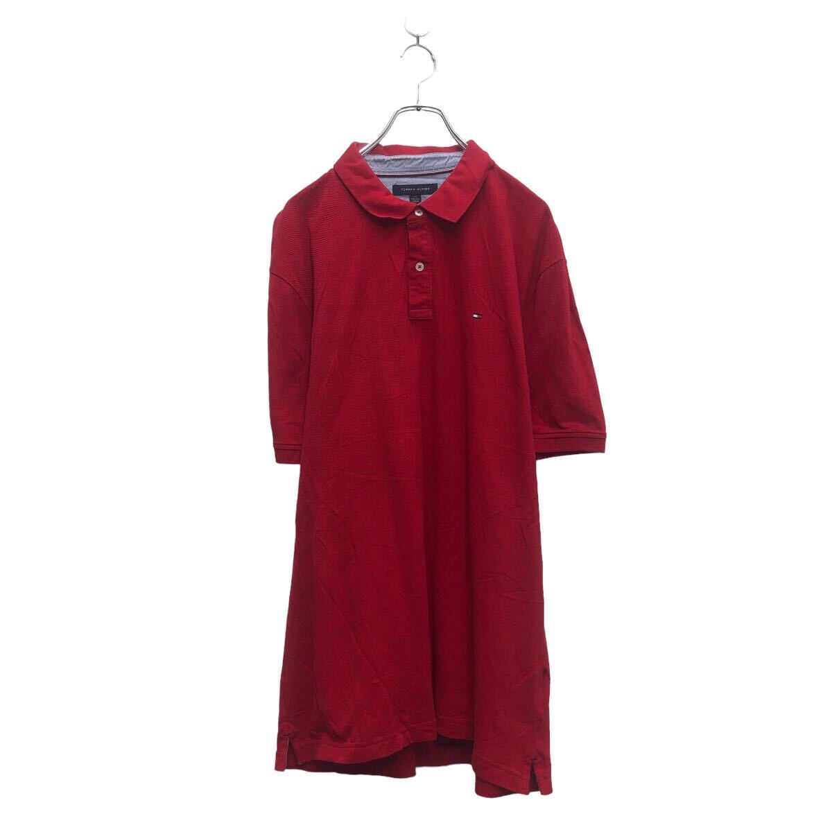 【中古】【古着】 TOMMY HILFIGER 半袖 無地 ポロシャツ トミーヒルフィガー XXL レッド ビッグサイズ ワンポイントロゴ 古着卸 アメリカ仕入 a605-7616