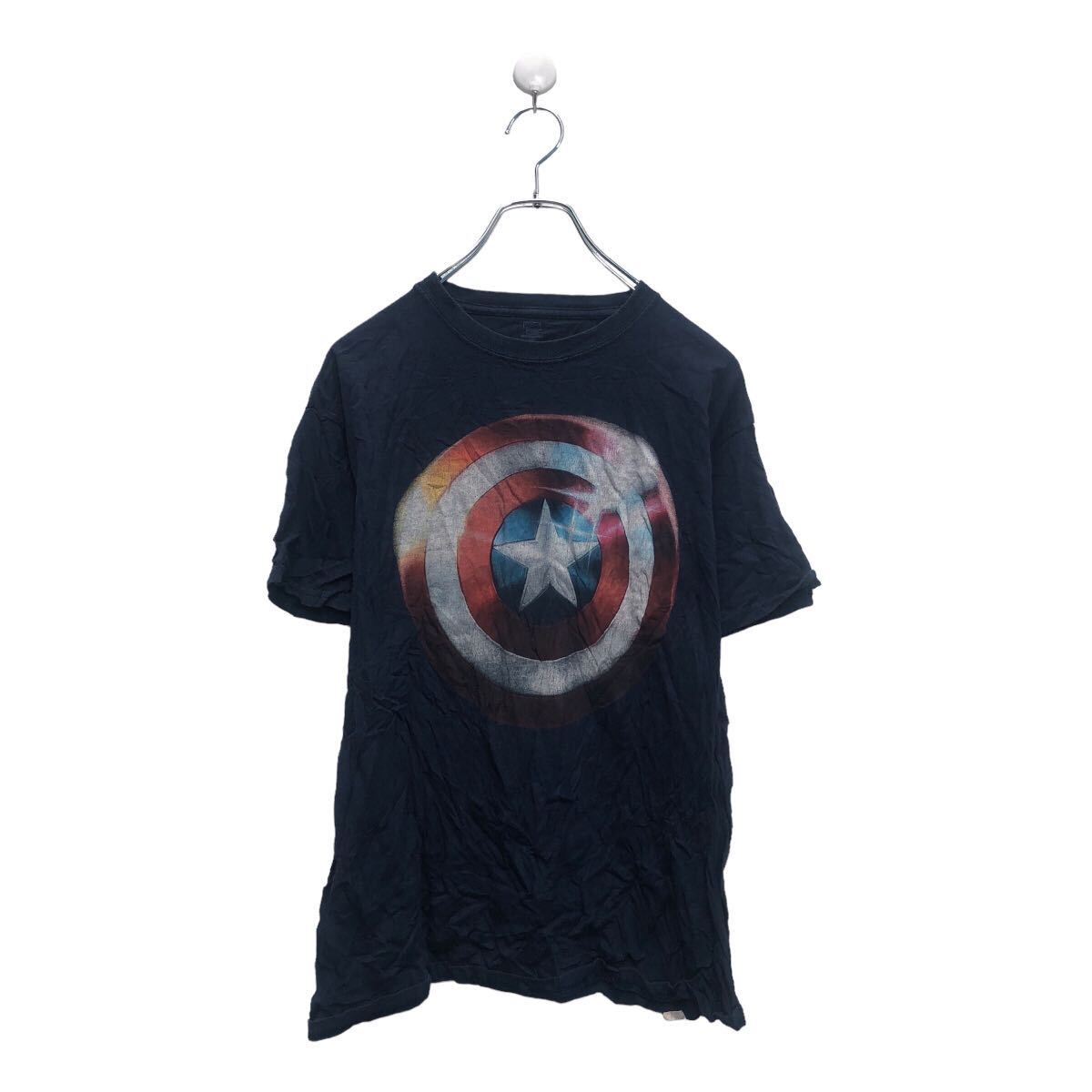 【中古】【古着】 marvel 半袖 プリント Tシャツ マーベル L ネイビー 映画 クルーネック 古着卸 アメリカ仕入 a605-7685