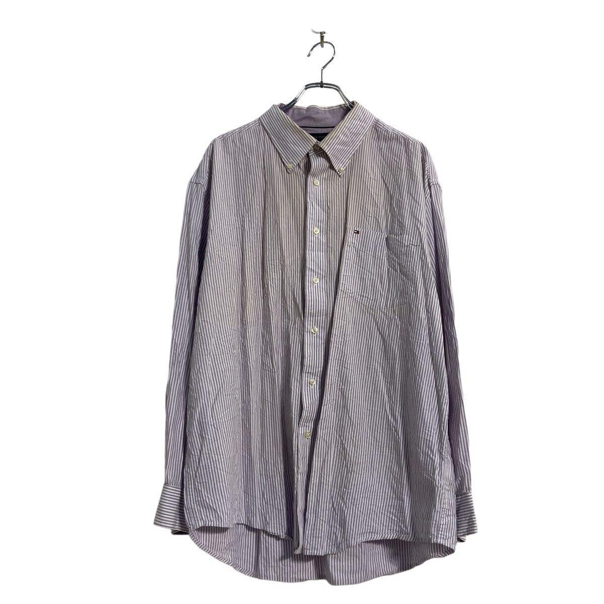 【中古】【古着】 TOMMY HILFIGER 長袖 ストライプ シャツ XL ホワイト パープル トミーヒルフィガー ボタンダウン 古着卸 アメリカ仕入 a605-7726