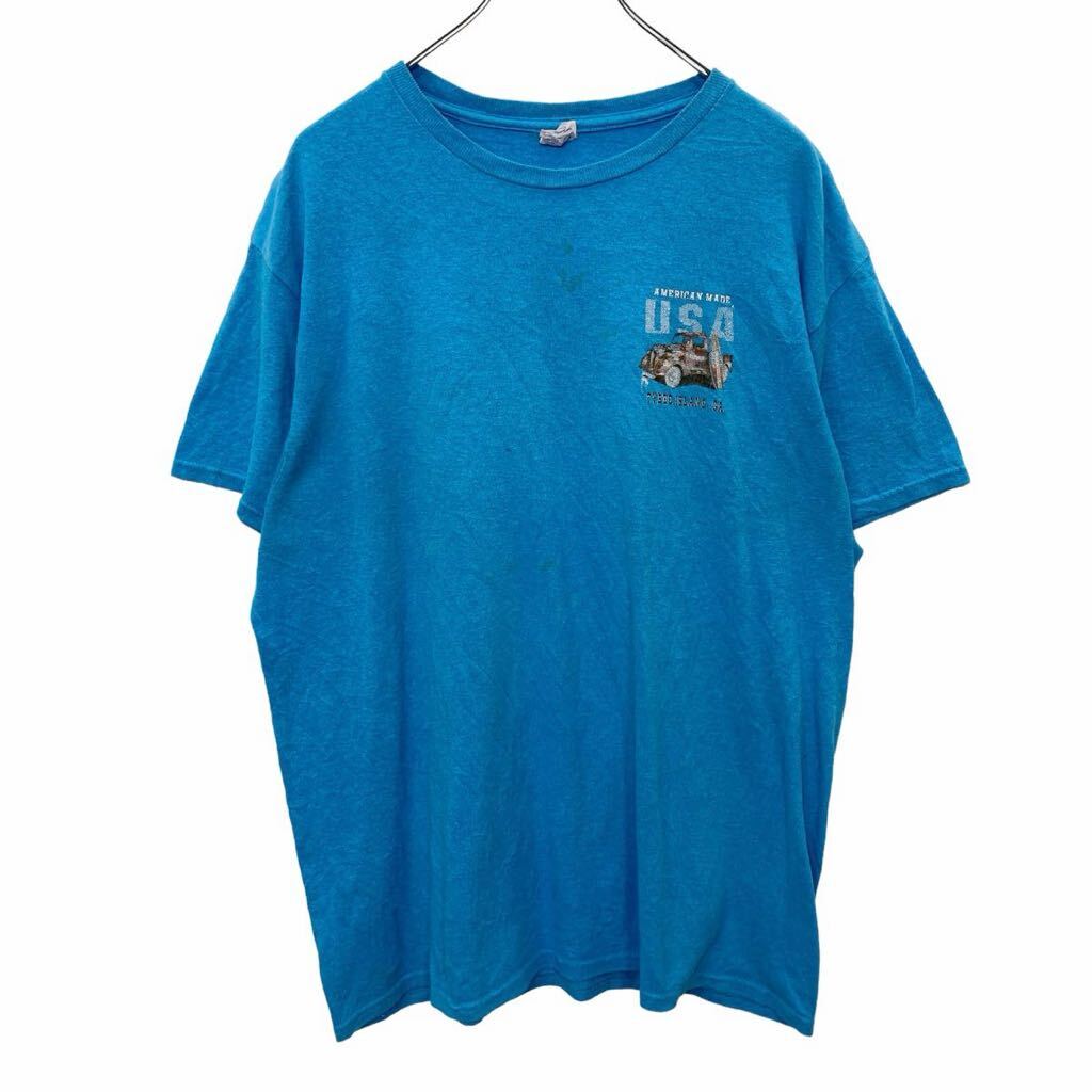 【中古】【古着】 DELTA 半袖 プリント Tシャツ Lサイズ デルタ バックプリント ライトブルー 古着卸 アメリカ仕入 t2405-3317