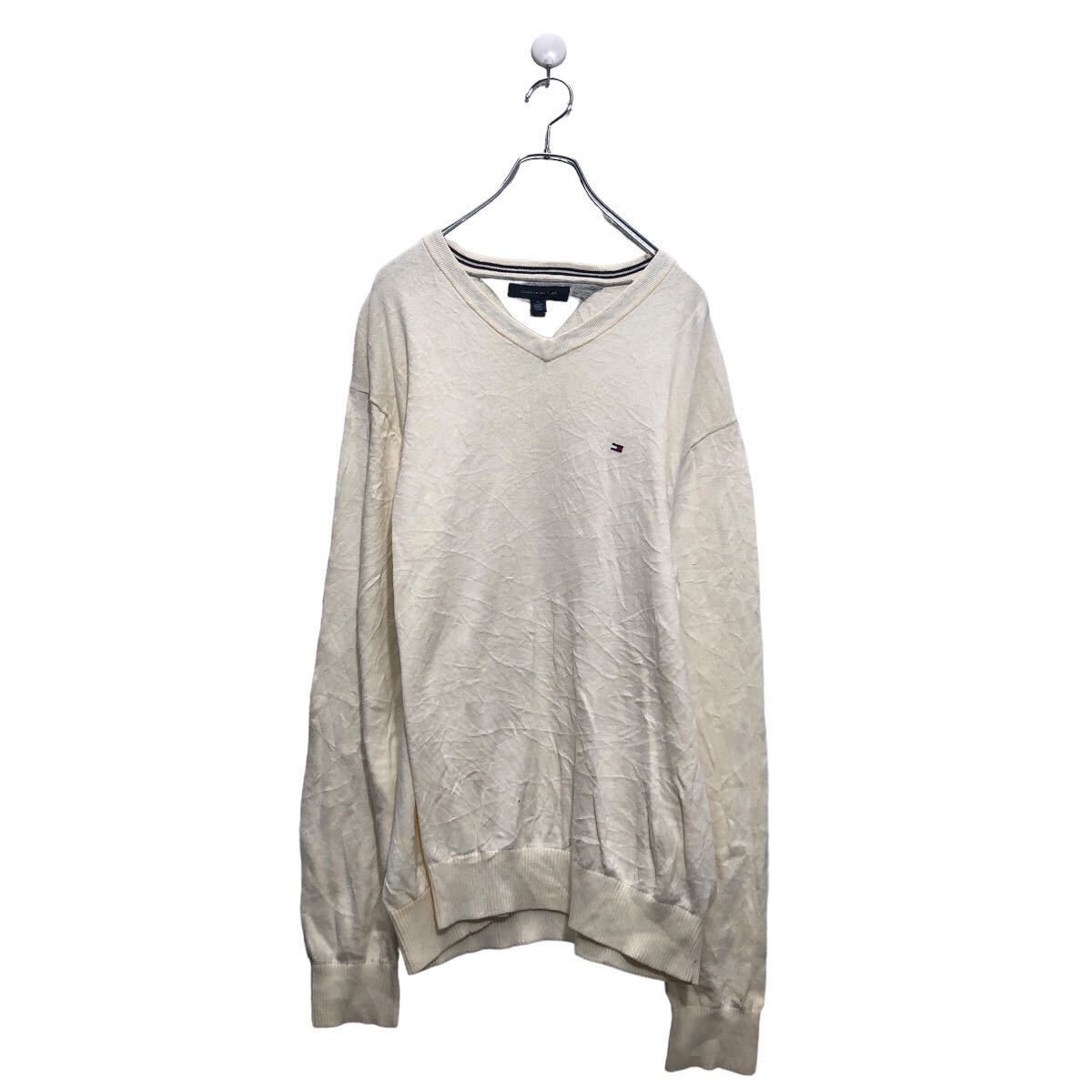 【中古】【古着】 TOMMY HILFIGER コットン ニット セーター トミーヒルフィガー XL ライトイエロー ビッグサイズ Vネック 古着卸 アメリカ仕入 a605-8338