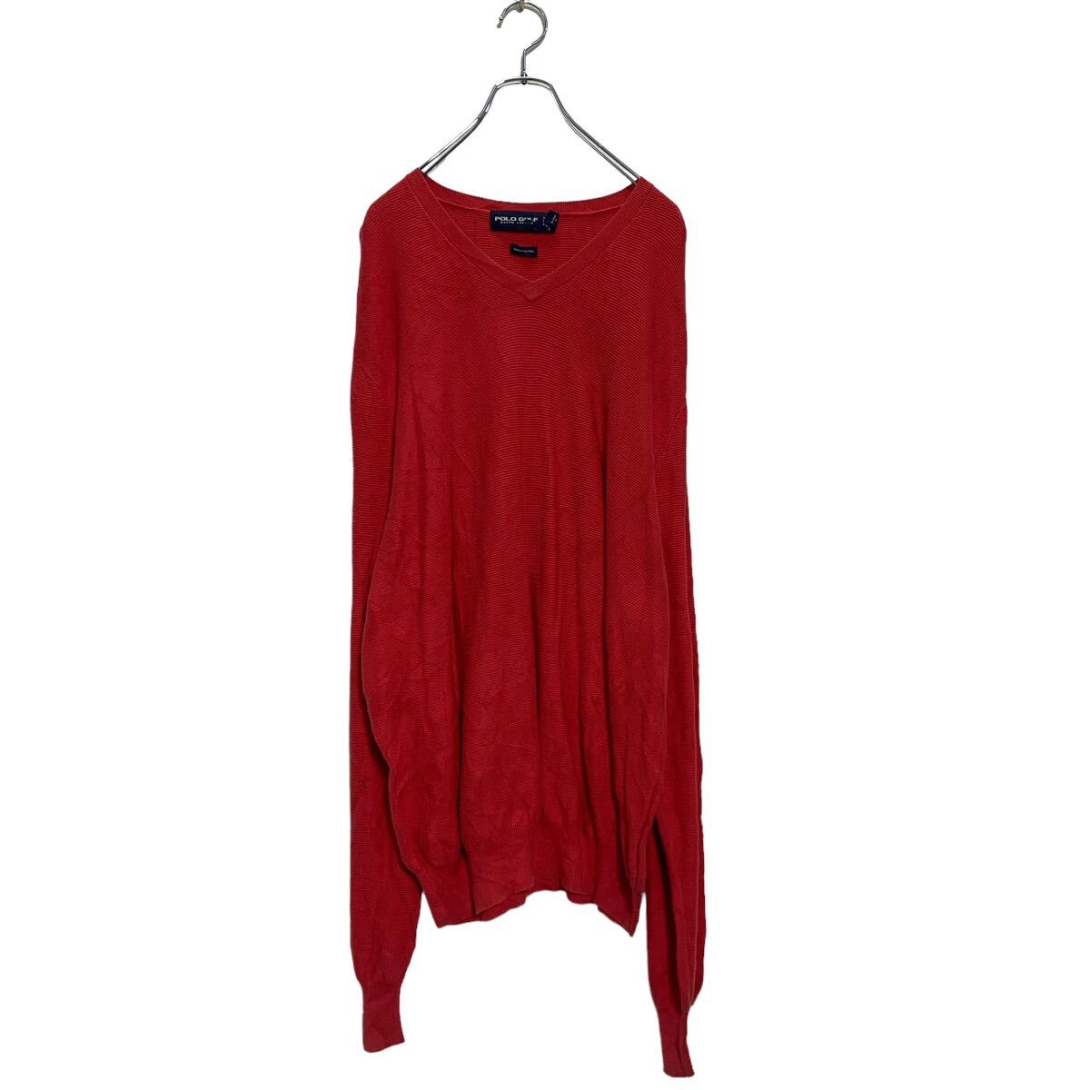 【中古】【古着】 POLO GOLF コットンニット セーター XL ピンク ポロゴルフ Vネック ワンポイントロゴ 古着卸 アメリカ仕入 a605-8387
