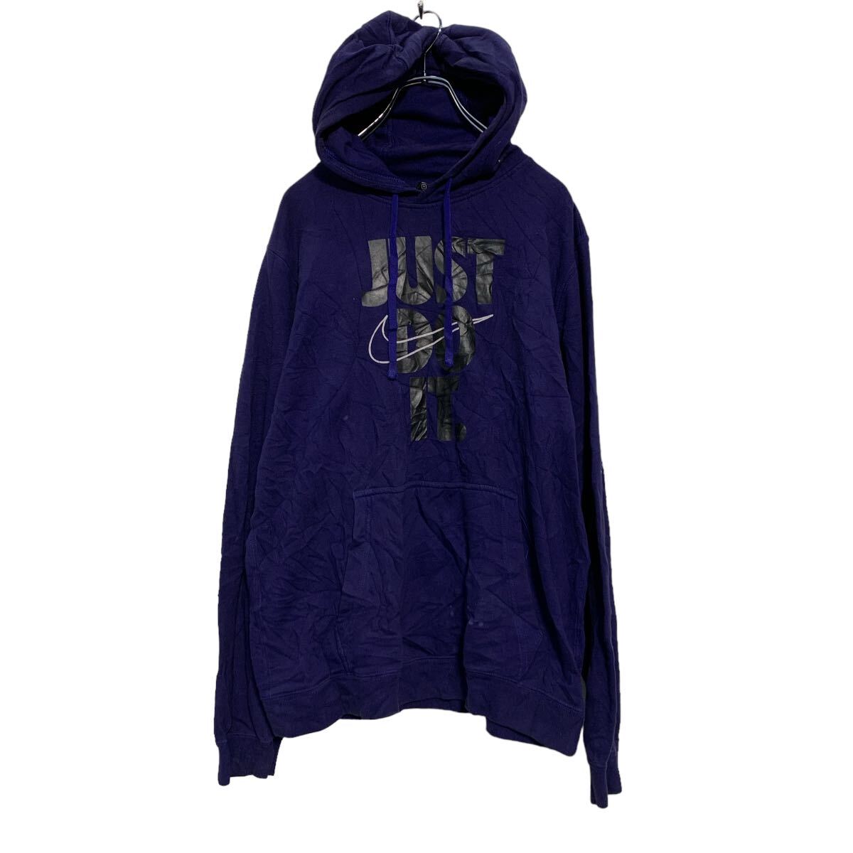 【中古】【古着】 NIKE プリントスウェット パーカー M パープル ナイキ 裏起毛 プルオーバー JUST DO IT 古着卸 アメリカ仕入 a606-5128