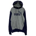【中古】【古着】 PUMA ロゴスウェット パーカー M ネイビー グレー 切替 プーマ 裏起毛 プルオーバー 古着卸 アメリカ仕入 a606-5148