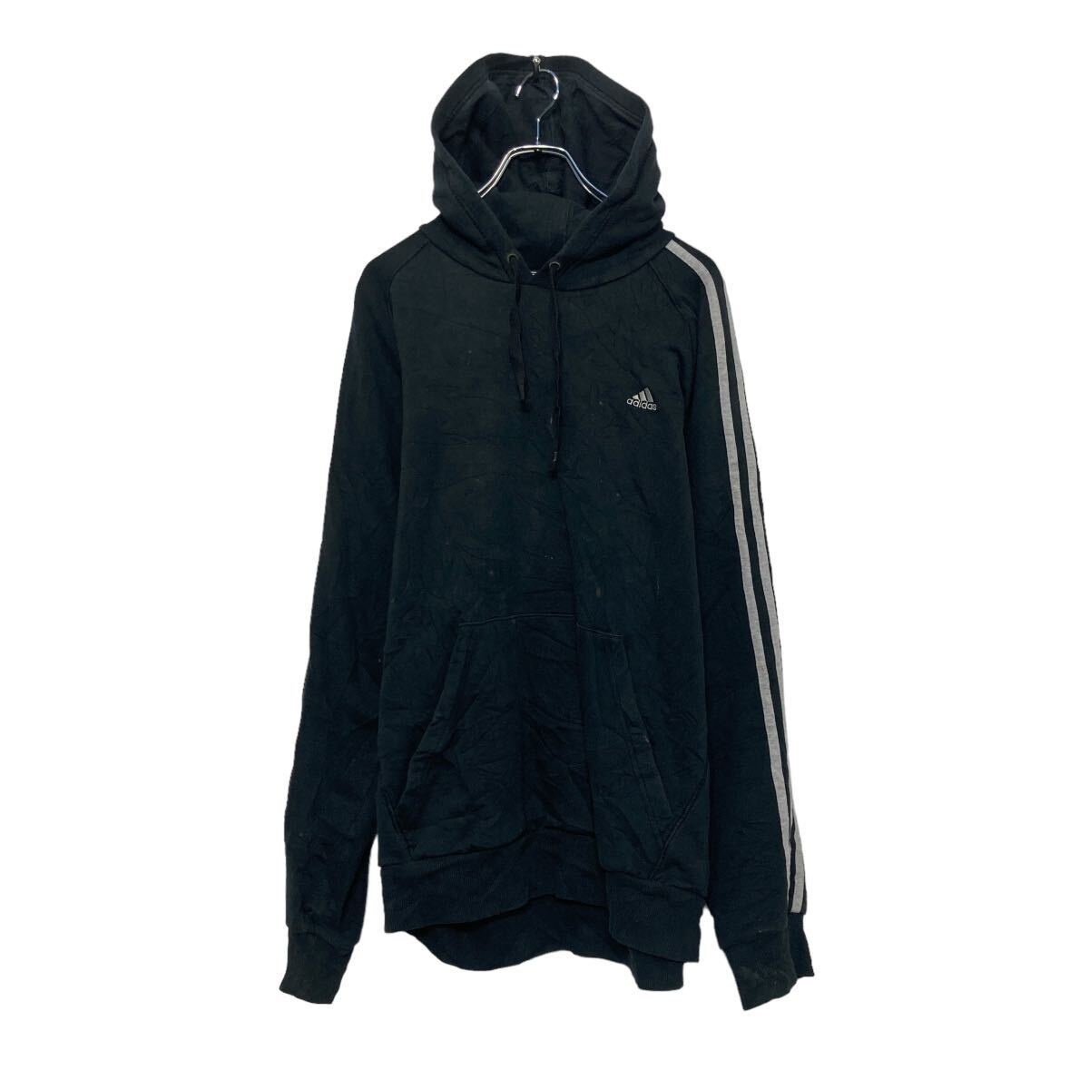 【中古】【古着】 adidas プリント スウェット パーカー アディダス XL ブラック ビッグサイズ 古着卸 アメリカ仕入 a606-5151