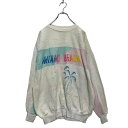 【中古】【古着】 CONNECT プリントスウェット トレーナー XL~ レディース ホワイト USA製 裏起毛 レトロ 古着卸 アメリカ仕入 a606-5200