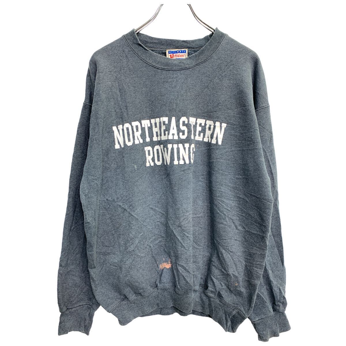 【中古】【古着】 Hanes プリントスウェット Mサイズ ヘインズ 刺繍 グレー 古着卸 アメリカ仕入 t2406-3077