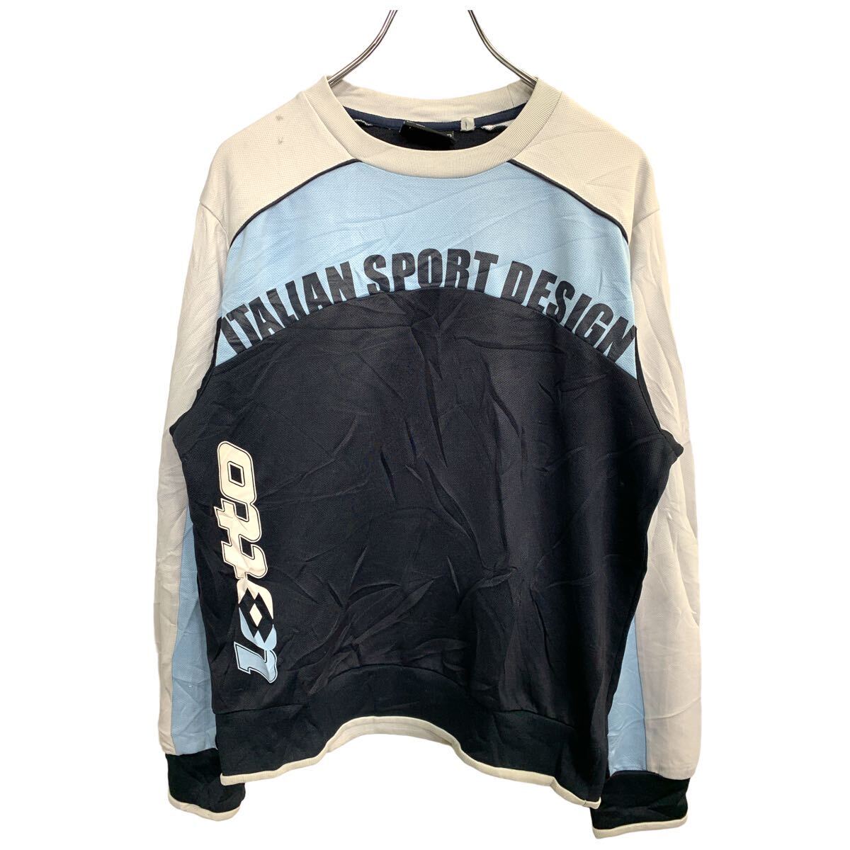 【中古】【古着】 lotto プリントスウェット トレーナー Mサイズくらい ロット ネイビー ホワイト ライトブルー 古着卸 アメリカ仕入 t2406-3092