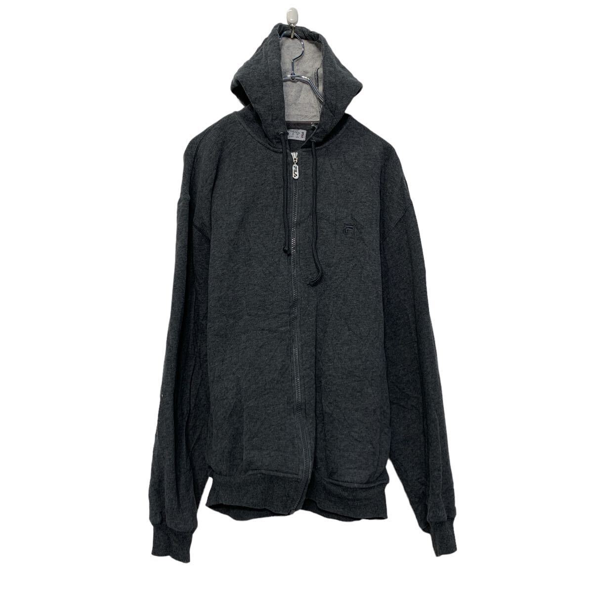 【中古】【古着】 FILA プリント スウェット パーカー フィラ L ダークグレー フルジップ 古着卸 アメリカ仕入 a606-5306