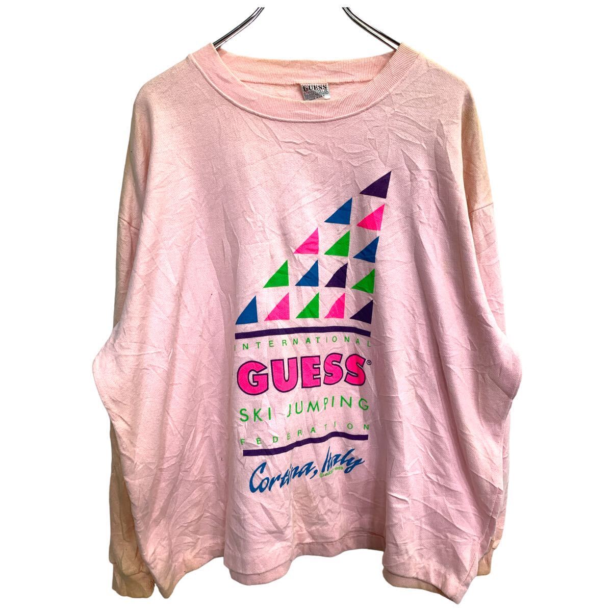 Hawaiian - 【中古】【古着】 GUESS プリントスウェット Lサイズくらい ゲス ピンク 古着卸 アメリカ仕入 t2406-3123