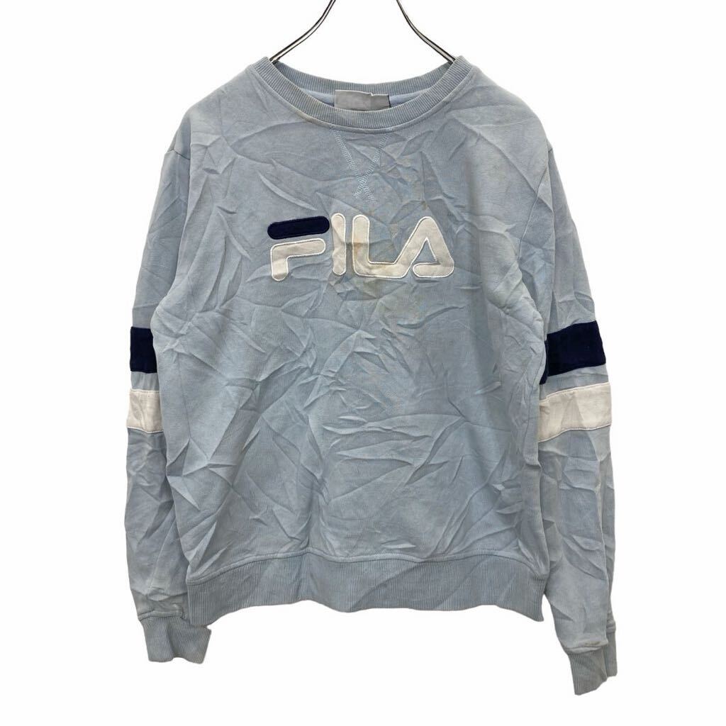 【中古】【古着】 FILA 刺繍 スウェット トレーナー Mサイズ フィラ ライトブルー 古着卸 アメリカ仕入 t2406-3150