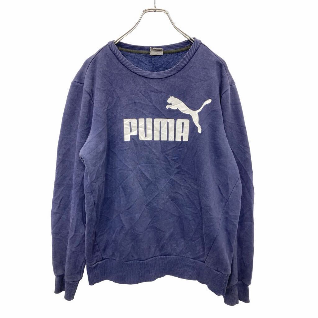 【中古】【古着】 PUMA プリントスウェット トレーナー Mサイズ プーマ ネイビー 古着卸 アメリカ仕入 t2406-3167
