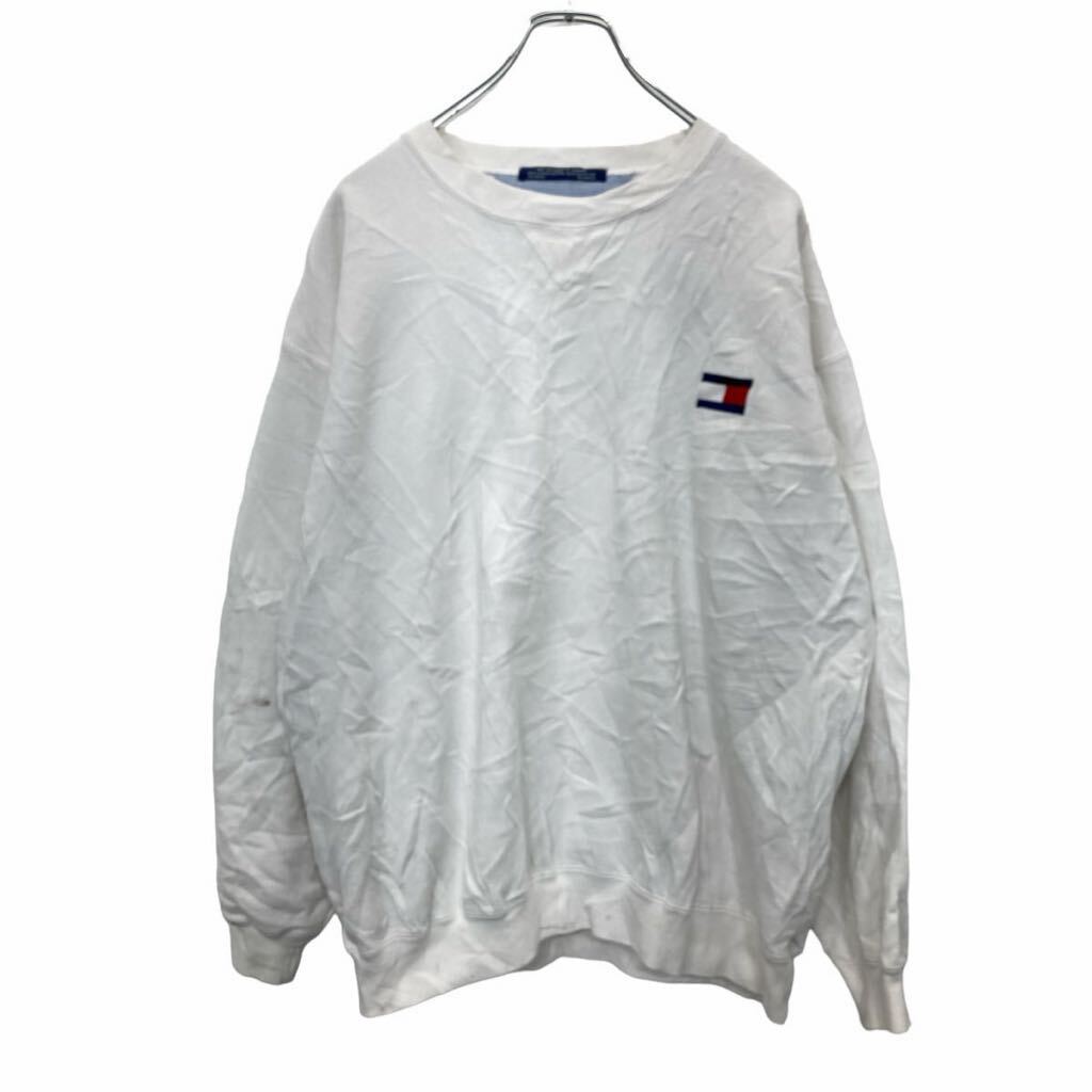 【中古】【古着】 TOMMY HILFIGER 刺繍スウェット トレーナー Lサイズ トミーヒルフィガー ホワイト 古着卸 アメリカ仕入 t2406-3173