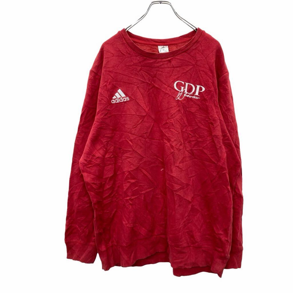 【中古】【古着】 adidas プリントスウェット トレーナー XLサイズ アディダス 刺繍 バックプリント レッド 古着卸 アメリカ仕入れ t2406-3180