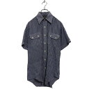 【中古】【古着】 MICA LTD. 半袖 チェックシャツ M〜 ブルー ホワイト ダブルポケット 古着卸 アメリカ仕入 a606-5351