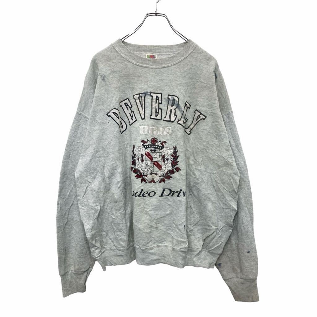 【中古】【古着】 FRUIT OF THE LOOM プリントスウェット トレーナー XLサイズ フルーツオブザルーム グレー メキシコ製 古着卸 アメリカ仕入 t2406-3231