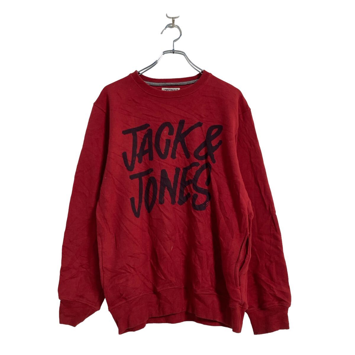 【中古】【古着】 ORIGINALS プリント スウェット トレーナー L レッド オリジナルズ ポケット 裏起毛 古着卸 アメリカ仕入 a606-5462