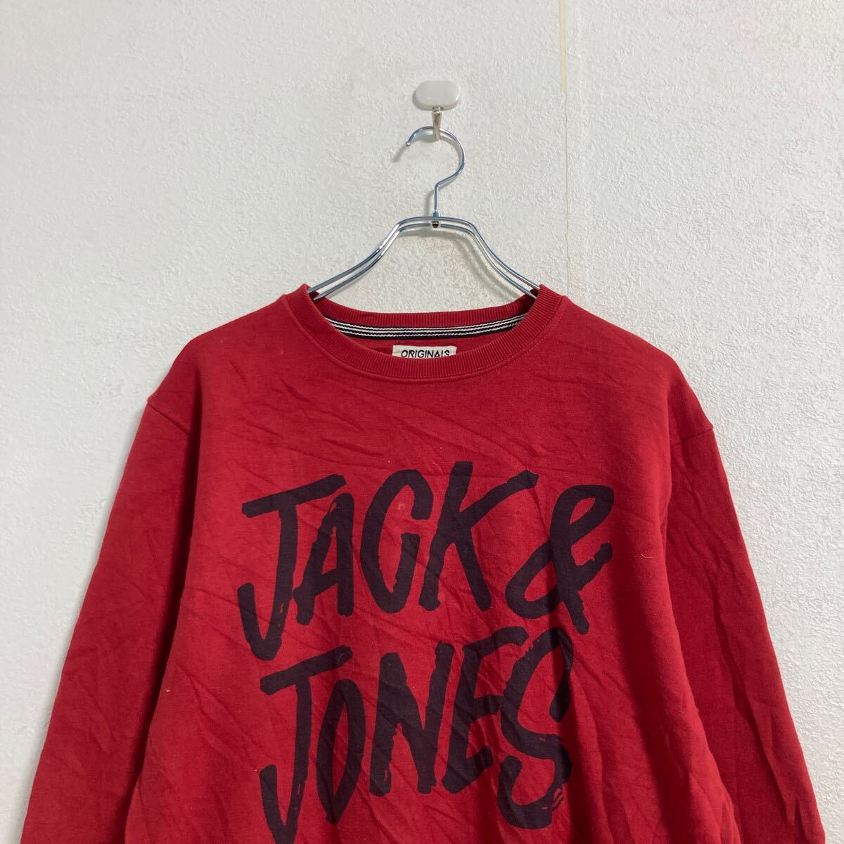 【中古】【古着】 ORIGINALS プリント スウェット トレーナー L レッド オリジナルズ ポケット 裏起毛 古着卸 アメリカ仕入 a606-5462