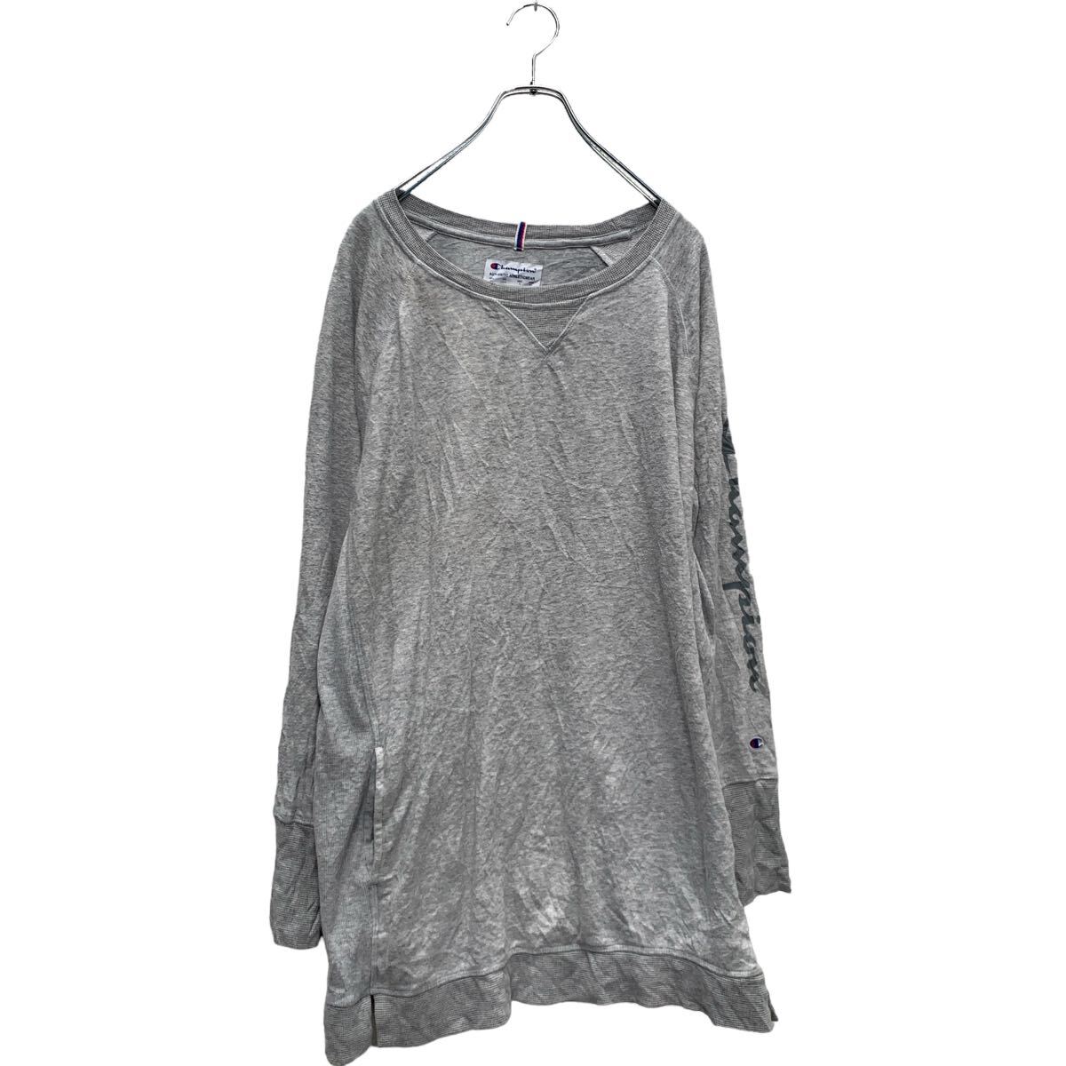 【中古】【古着】 Champion ロゴスウェット トレーナー L グレー チャンピオン 裏パイル 袖プリント 古着卸 アメリカ仕入 a606-5485