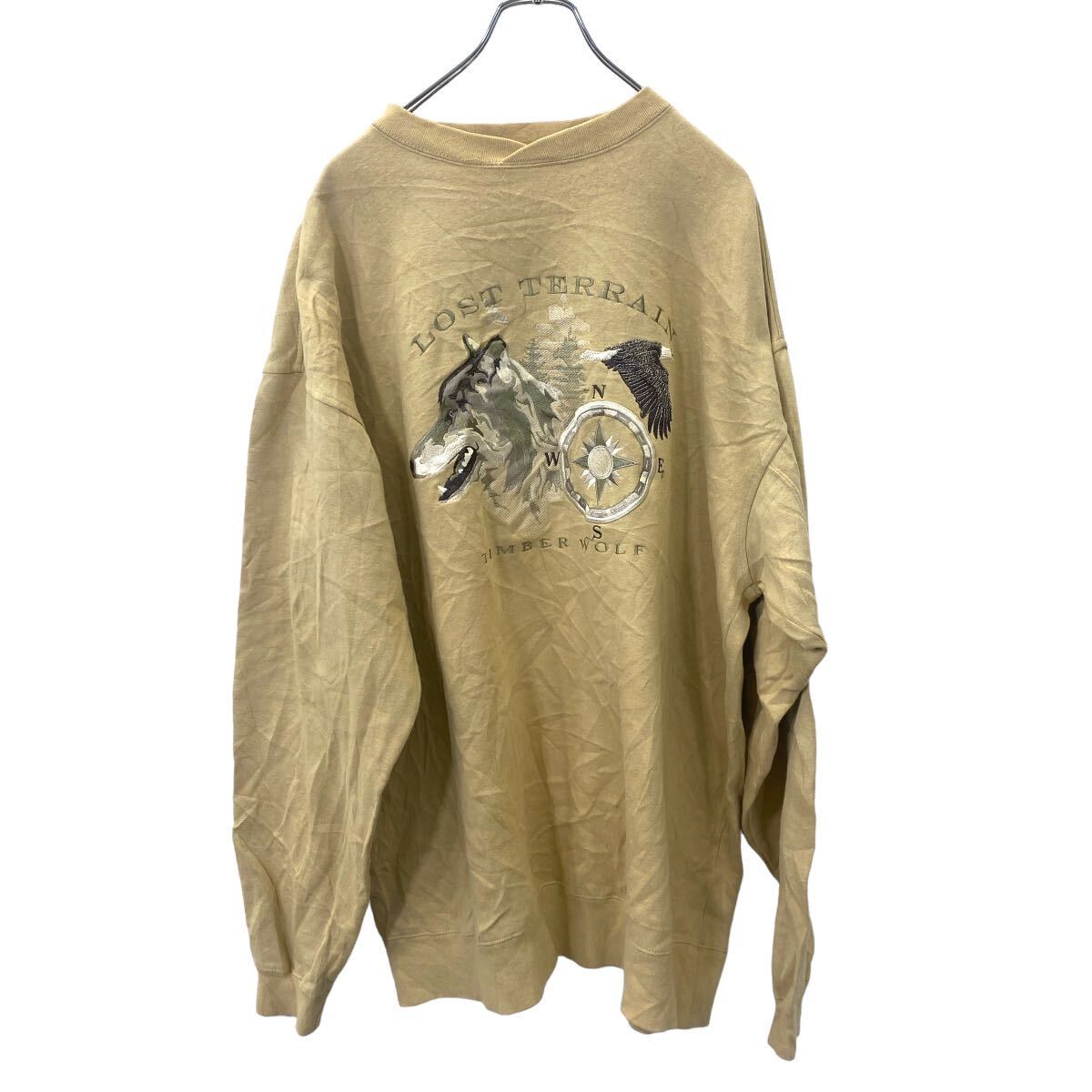 【中古】【古着】 LOST TERRAIN 刺繍 スウェット XL サイズ ロストテレイン ベージュ系 古着卸 アメリカ仕入 t2406-3292