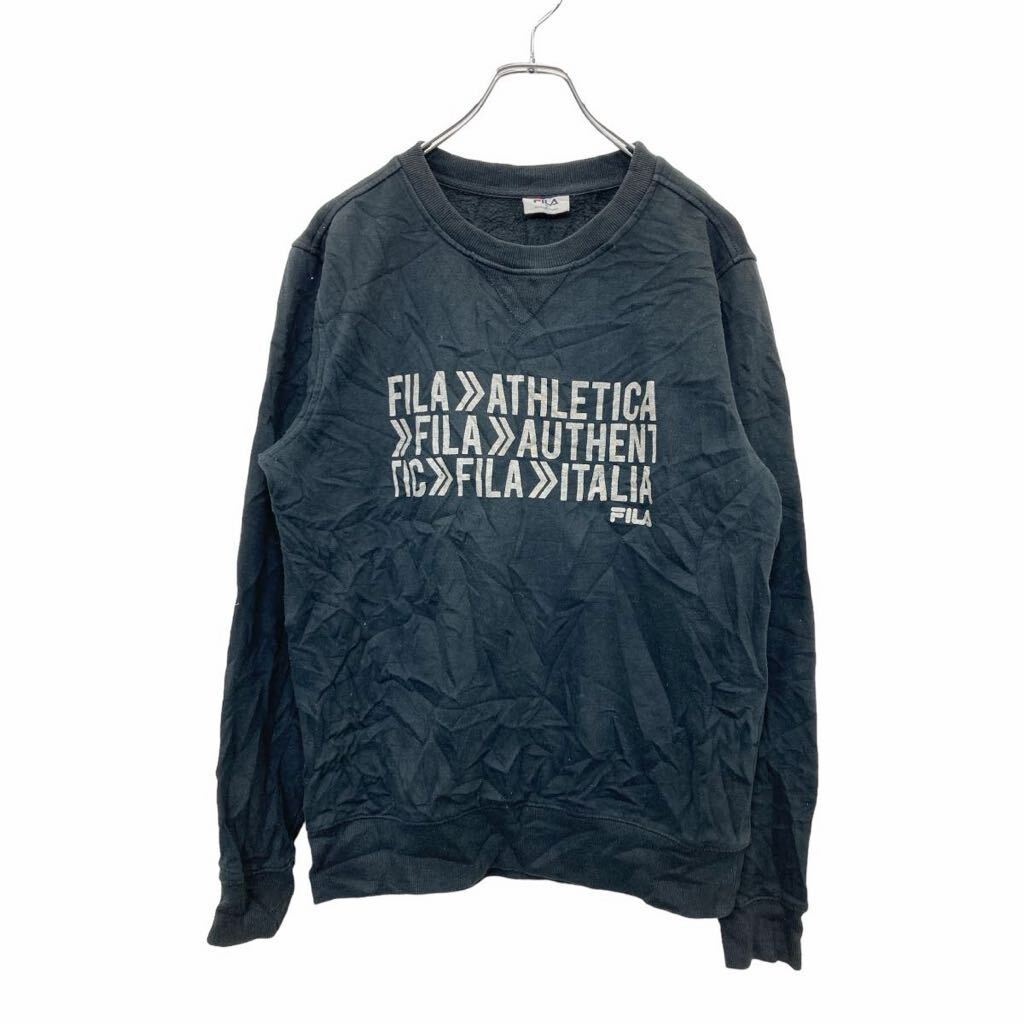 【中古】【古着】 FILA プリントスウェット トレーナー Sサイズ フィラ ブラック 古着卸 アメリカ仕入 t2406-3308