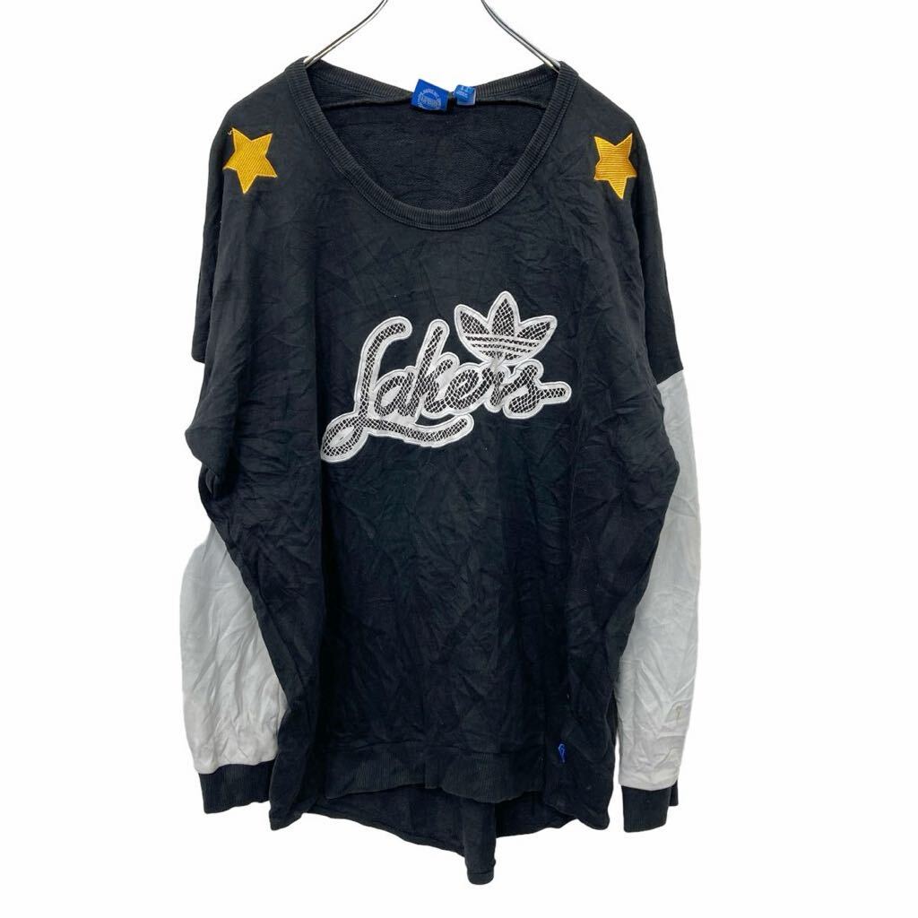 【中古】【古着】 adidas ロゴスウェット トレーナー Sサイズ アディダス 刺繍 ブラック ホワイト 古着卸 アメリカ仕入 t2406-3310