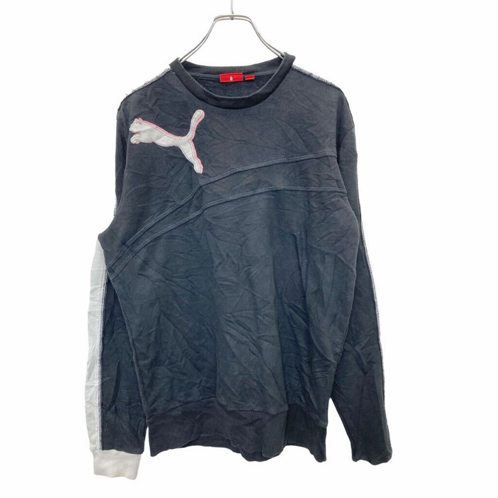 【中古】【古着】 PUMA ロゴスウェット トレーナー Mサイズ プーマ 刺繍 ブラック ホワイト 古着卸 アメリカ仕入 t2406-3326