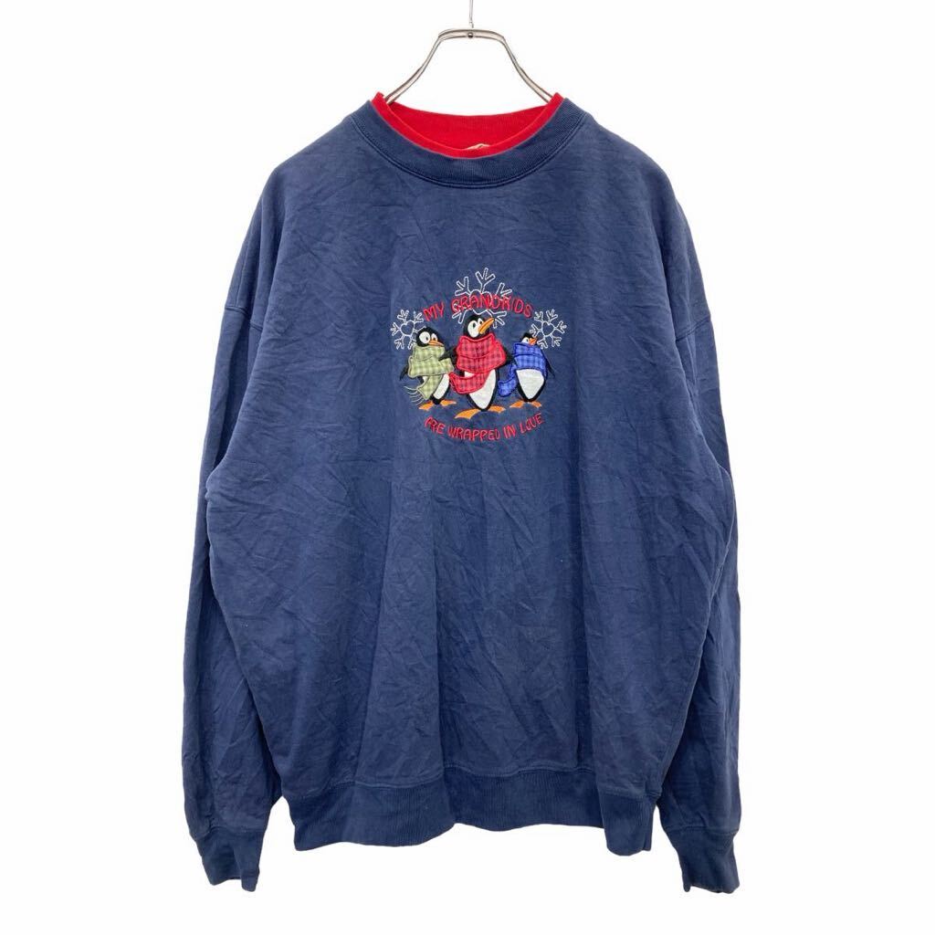 【中古】【古着】 M&C キャラクタースウェット トレーナー XLサイズ 刺繍 ネイビー 古着卸 アメリカ仕入 t2406-3339