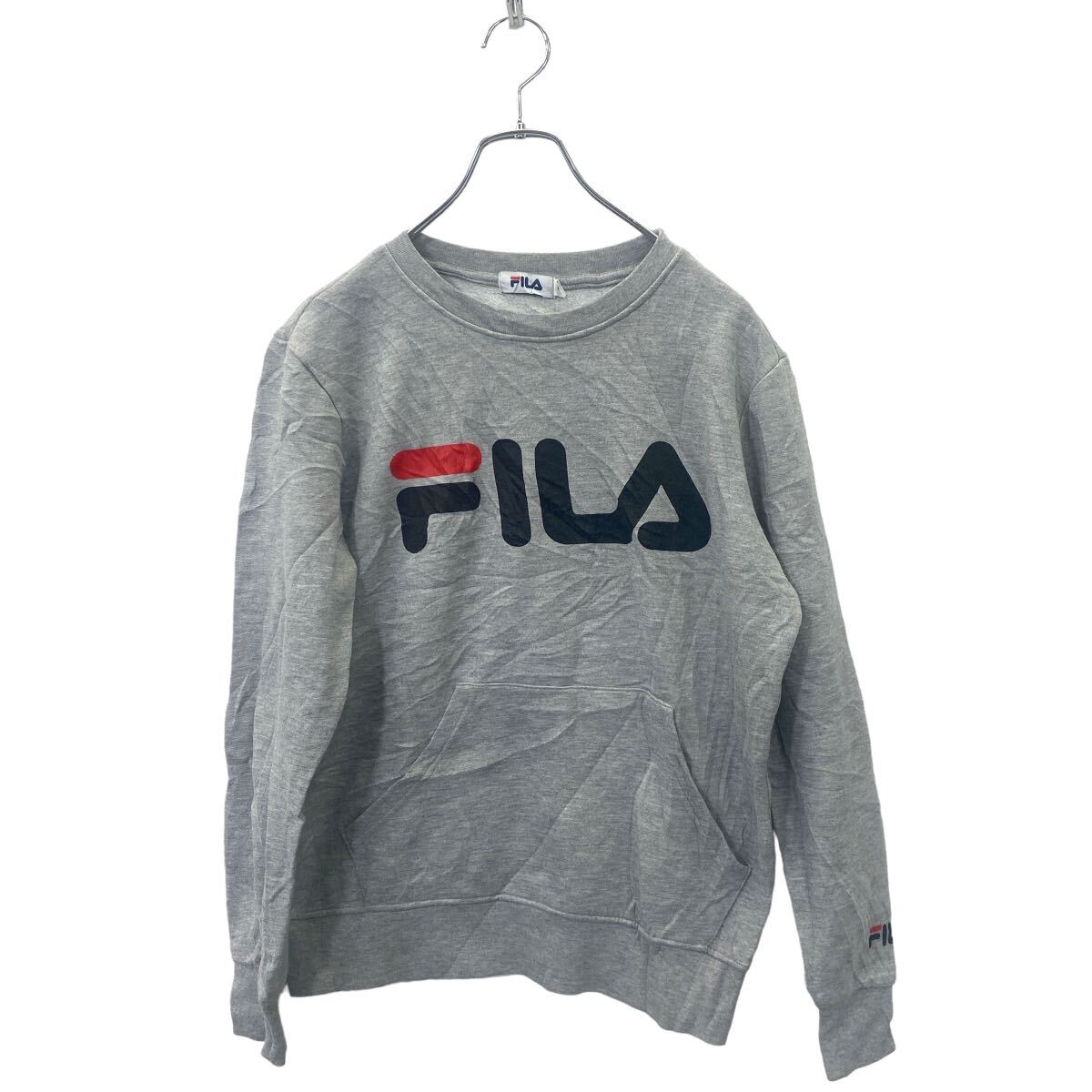 Sweat - 【中古】【古着】 FILA プリント スウェット トレーナー Sサイズ フィラ フロントポケット グレー 古着卸 アメリカ仕入 t2406-3351