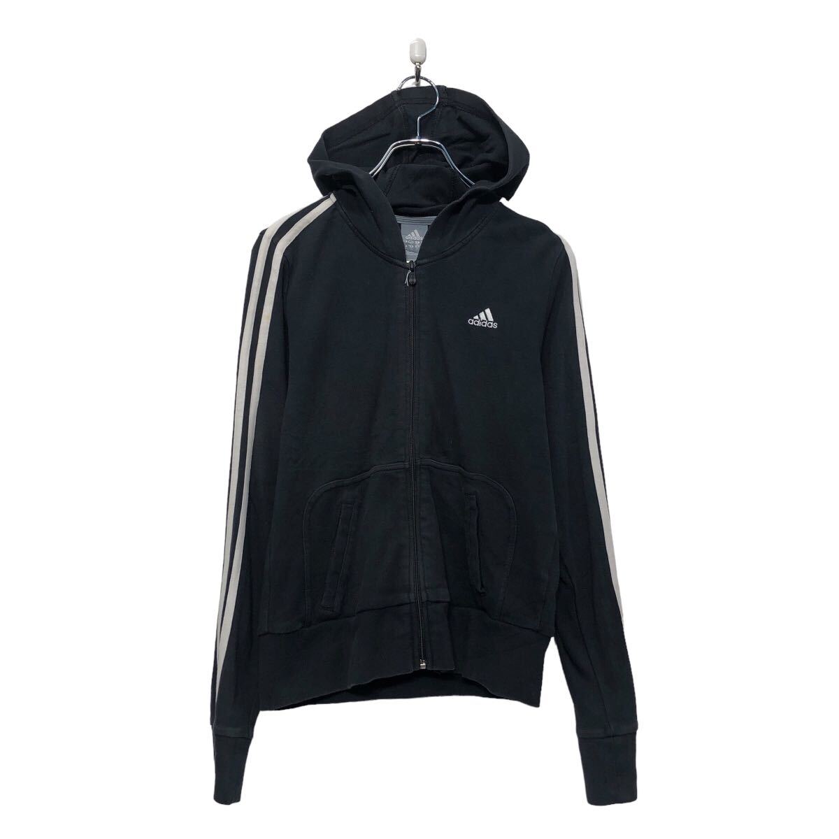 Collaboration - 【中古】【古着】 adidas プリント スウェット パーカー アディダス キッズ S ブラック フルジップ 古着卸 アメリカ仕入 a606-5568