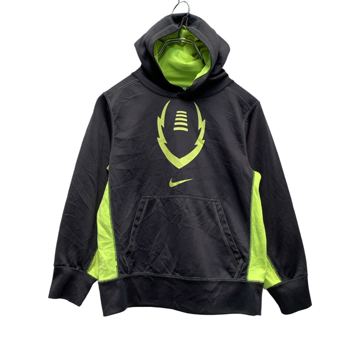 【中古】【古着】 NIKE プリントスウェット パーカー S 130〜 キッズ ブラック ネオンイエロー ナイキ ジャージ プルオーバー 古着卸 アメリカ仕入 ...