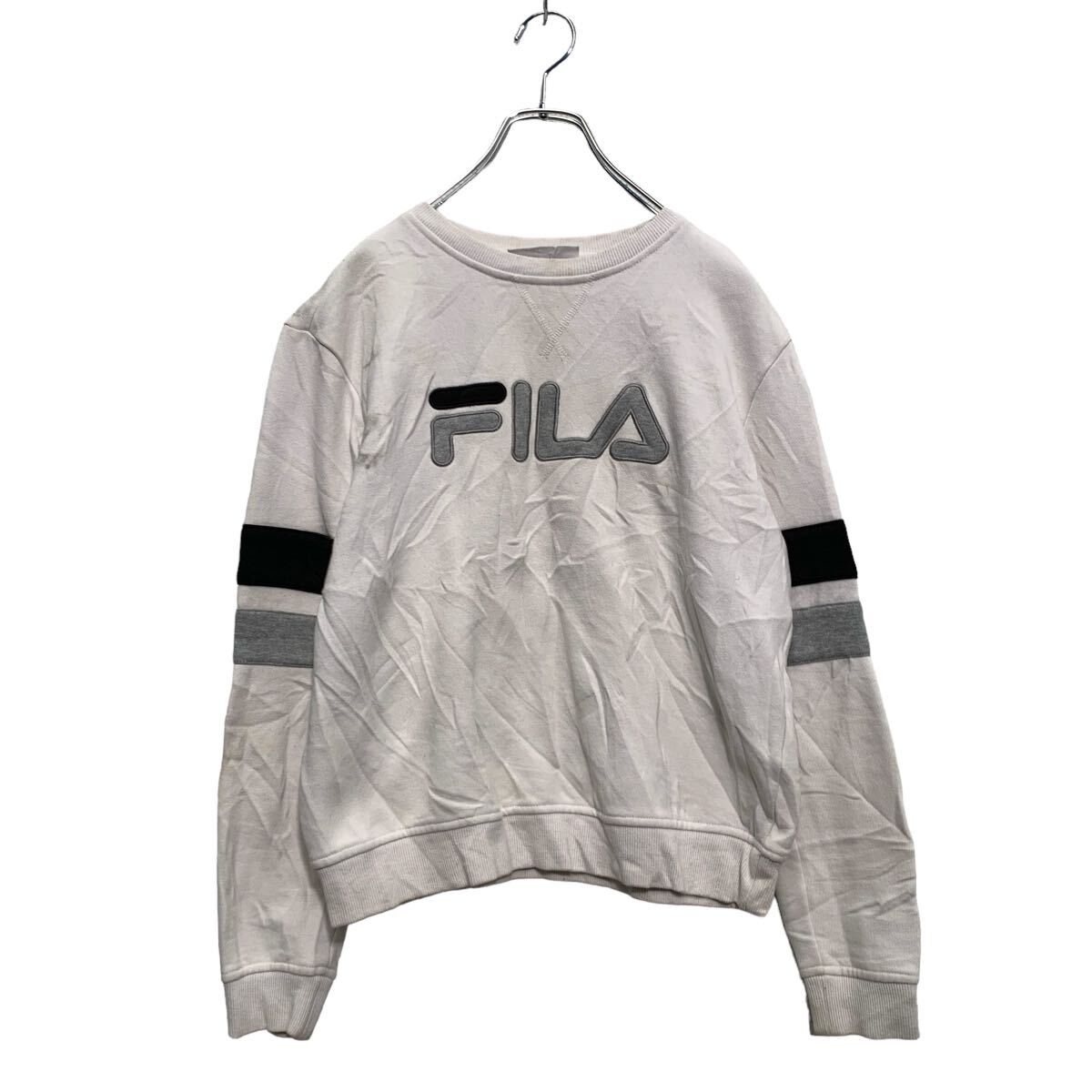 【中古】【古着】 FILA ロゴスウェット トレーナー S ホワイト グレー ブラック フィラ 裏起毛 古着卸 アメリカ仕入 a606-5659