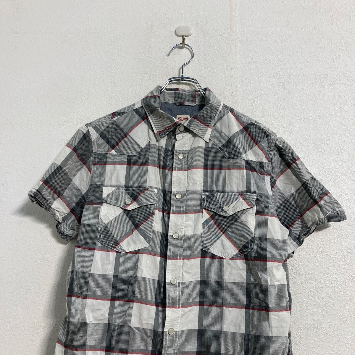【中古】【古着】 MOSSIMO 半袖 チェック シャツ M グレー ホワイト レッド モッシーモ ウエスタン 古着卸 アメリカ仕入 a606-5694