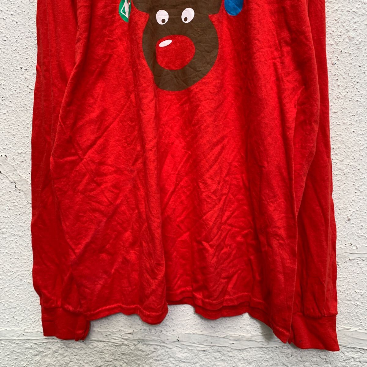 【中古】【古着】 GILDAN 長袖 プリントTシャツ L レッド ギルダン トナカイ クリスマス ロンT ロングTシャツ 古着卸 アメリカ仕入 a606-5820
