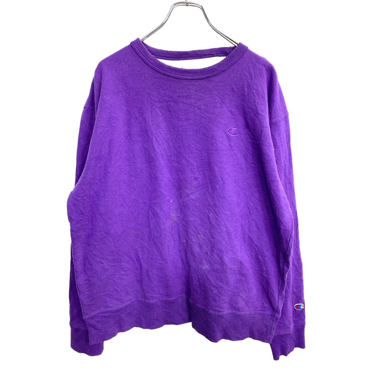 【中古】【古着】 Champion ロゴスウェット トレーナー Lサイズ チャンピオン 刺繍 パープル 古着卸 アメリカ仕入 t2406-3395