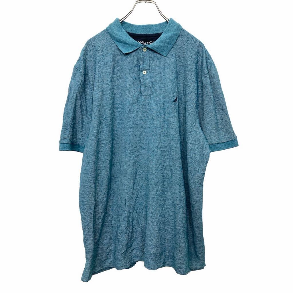 【中古】【古着】 nautica 半袖 ロゴ ポロシャツ XXLサイズ ノーティカ ビッグサイズ 刺繍 ハーフボタン ブルー 古着卸 アメリカ仕入 t2406-3417