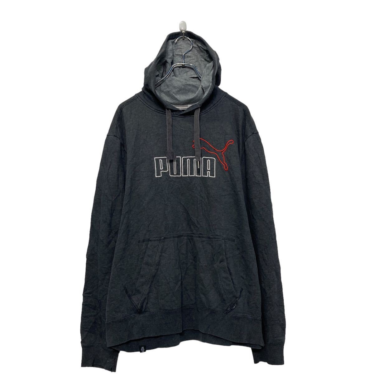 【中古】【古着】 PUMA プリント スウェット パーカー プーマ XL ダークグレー ビックサイズ ポケット 古着卸 アメリカ仕入 a606-5952