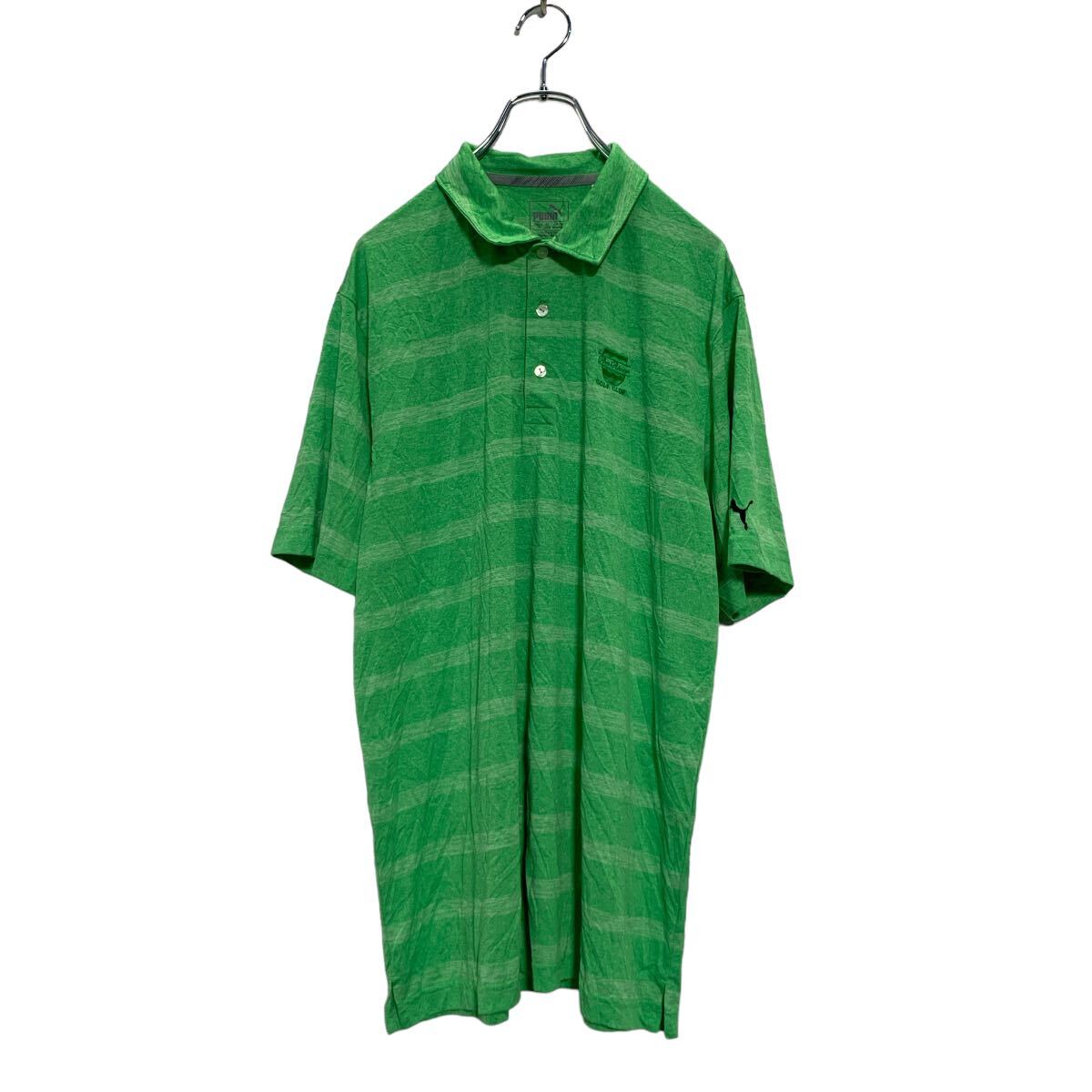 【中古】【古着】 PUMA 半袖 ボーダー ポロシャツ L ライトグリーン プーマ スポーツウェア ワンポイントロゴ 古着卸 アメリカ仕入 a606-6149