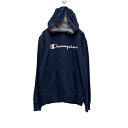 【中古】【古着】 Champion ロゴスウェット パーカー L 150~ キッズ ネイビー チャンピオン 裏パイル 袖ロゴ 古着卸 アメリカ仕入 a606-6167(4)