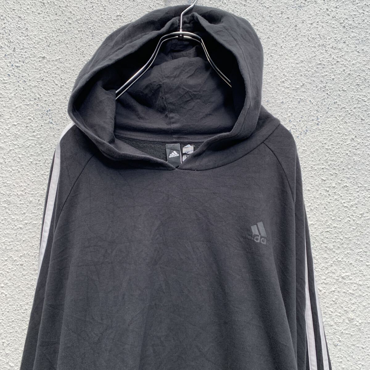 【中古】【古着】 adidas ロゴスウェット パーカー L ブラック アディダス 裏起毛 プルオーバー 古着卸 アメリカ仕入 a606-6175