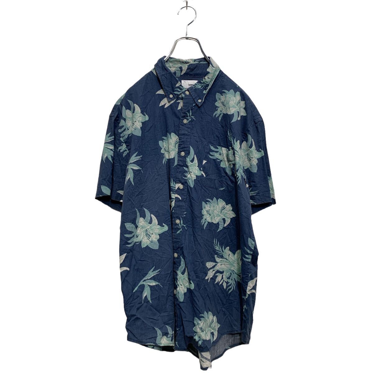 【中古】【古着】 SONOMA 半袖 柄シャツ L ネイビー グリーン ボタンダウン 胸ポケット 古着卸 アメリカ仕入 a606-6193