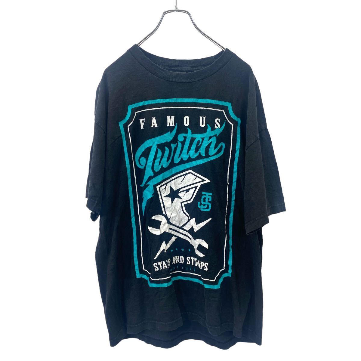 【中古】【古着】 FAMOUS ロゴTシャツ プリントTシャツ フェイマス XL サイズ ブラック 古着卸 アメリカ仕入 t2406-3544
