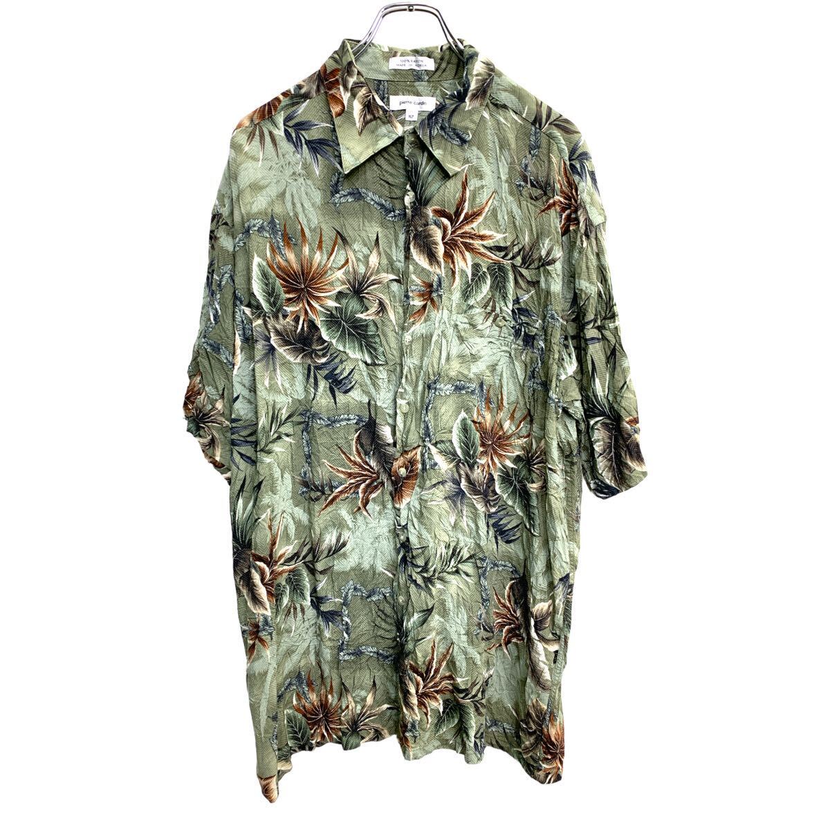 【中古】【古着】 Pierre Cardin アロハシャツ XLサイズ 総柄 グリーン レーヨン 古着卸 アメリカ仕入 t2406-3626