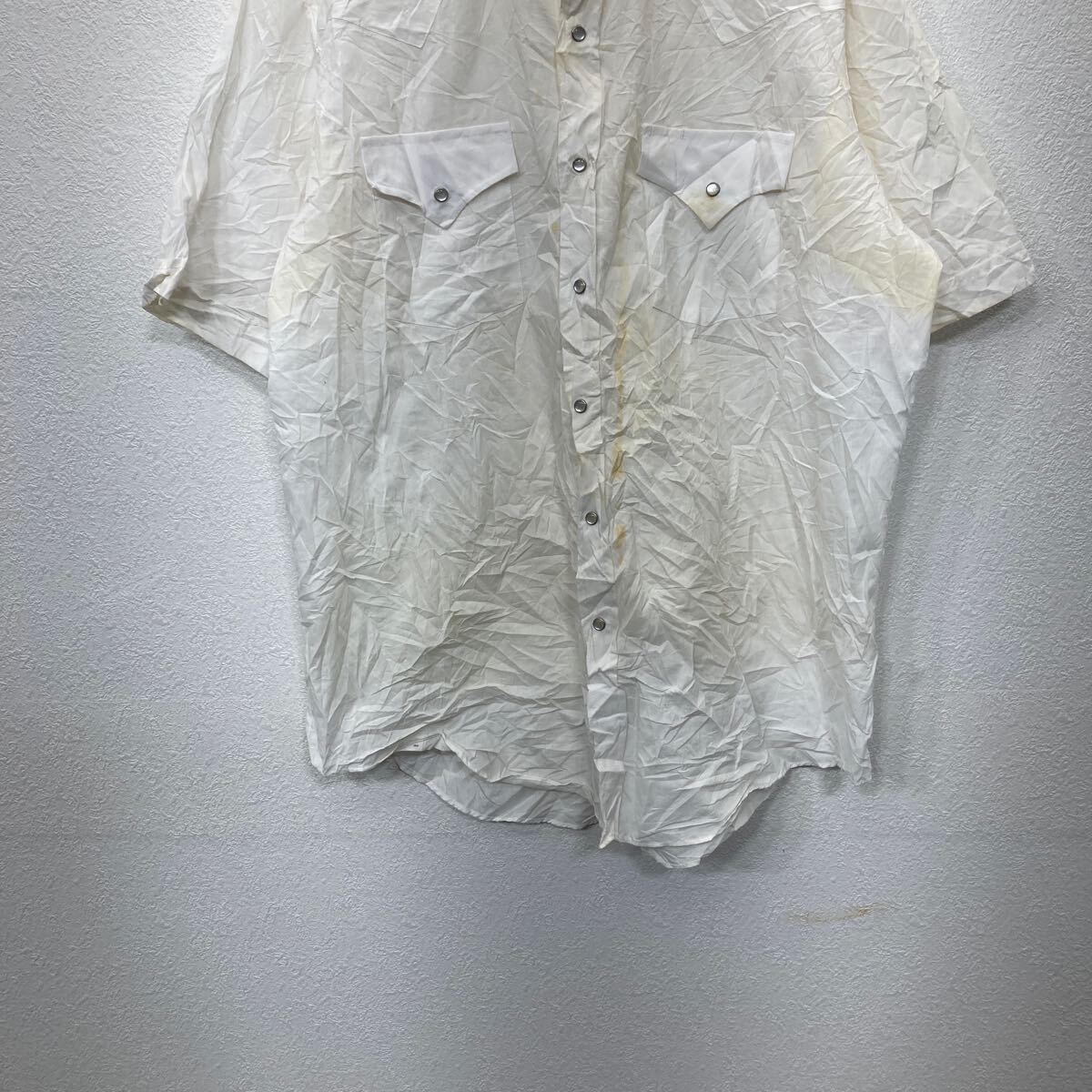 【中古】【古着】 PLAINS 半袖 シャツ Lサイズ 胸ポケット ウエスタンシャツ ホワイト 古着卸 アメリカ仕入 t2406-3673