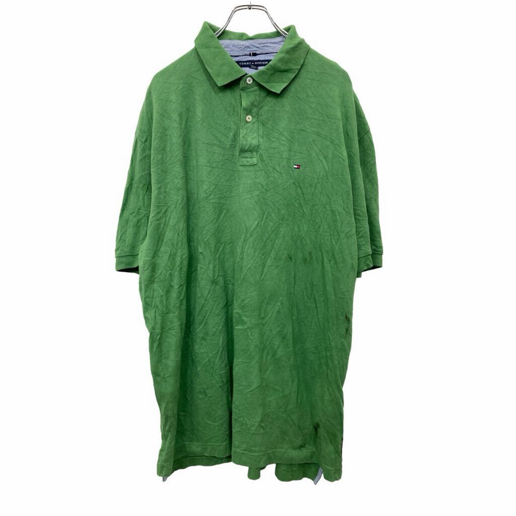 【中古】【古着】 TOMMY HILFIGER 半袖 ポロシャツ XXLサイズ トミーヒルフィガー ビッグサイズ ハーフボタン 刺繍 グリーン 古着卸 アメリカ仕入 t2406-3685