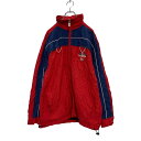 【中古】【古着】 DOMINION ジップアップ ジャケット S レッド ネイビー 切替 ワンポイント 刺繍ロゴ 裏メッシュ 古着卸 アメリカ仕入 a606-6210