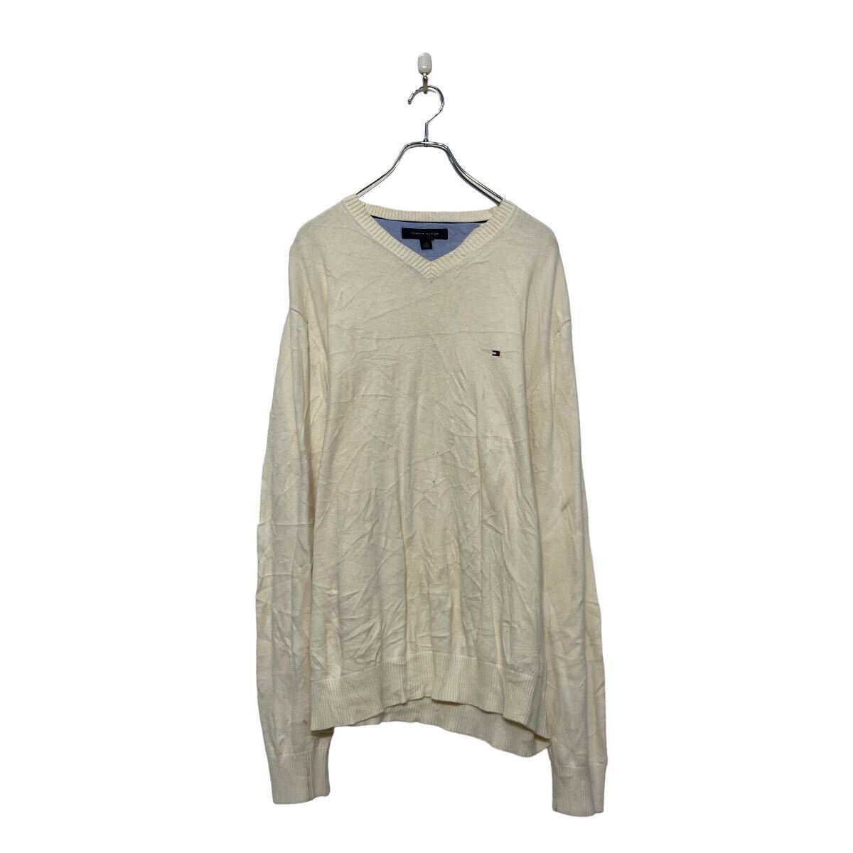 V-Neck - 【中古】【古着】 Tommy Hilfiger コットン ニット セーター トミーフィルフィガー Vネック ホワイト L 古着卸 アメリカ仕入 a606-6342