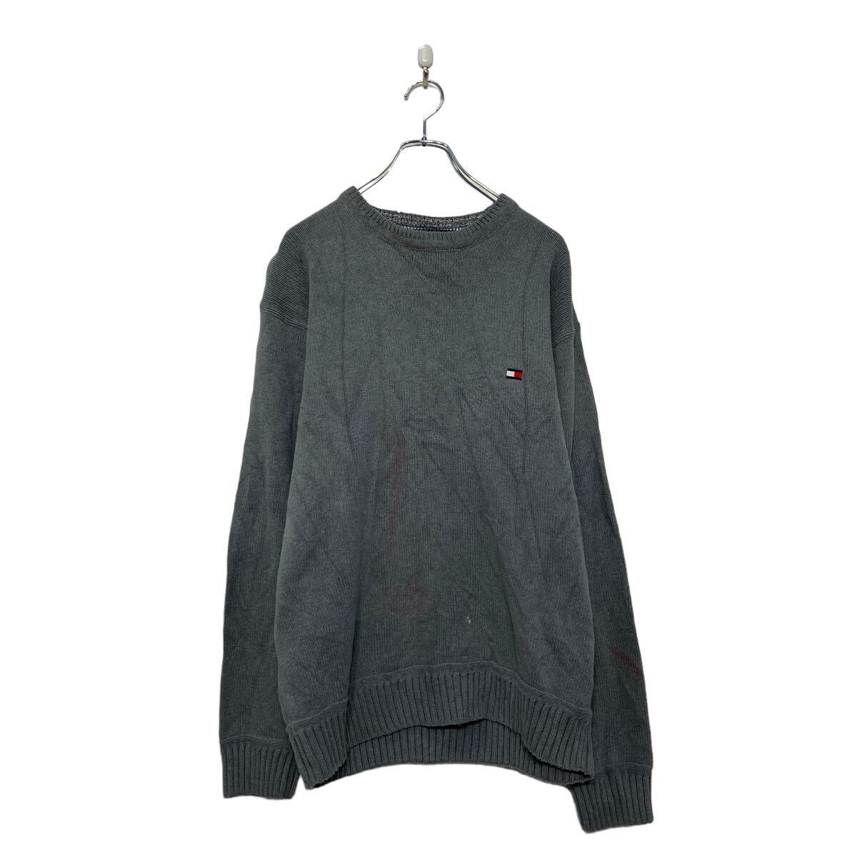 【中古】【古着】 Tommy Hilfiger コットン ニット セーター トミーフィルフィガー L グレー ロゴ 古着卸 アメリカ仕入 a606-6346